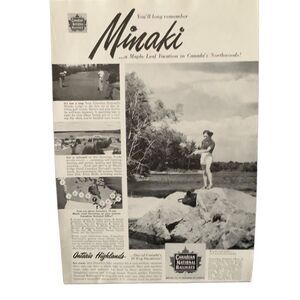 Vintage 1951 Canadian National Railways Minaki Ad Advertisement